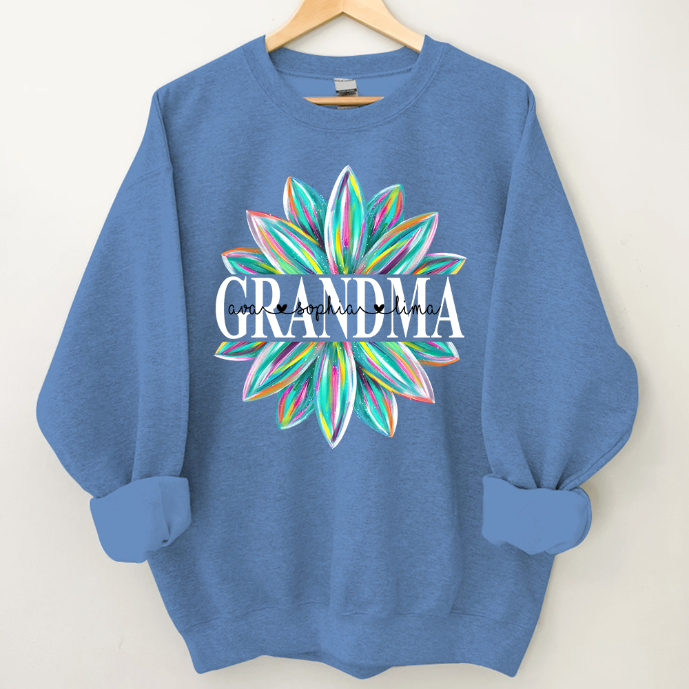 Custom Grandma Flower Color And Grandkids Sweatshirt