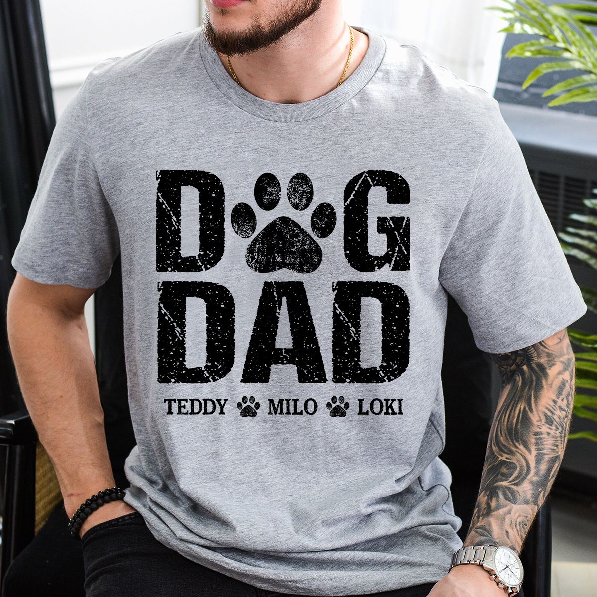 Custom Dog Dad T Shirt, Paw Print Design, Personalized with Dog Names, Perfect Gift for Dog Lovers
