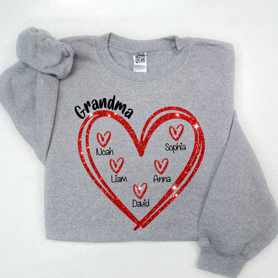 Glitter Custom Name Valentine Heart Grandma And Kids LTP01
