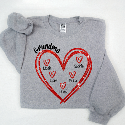 Glitter Custom Name Valentine Heart Grandma And Kids LTP01