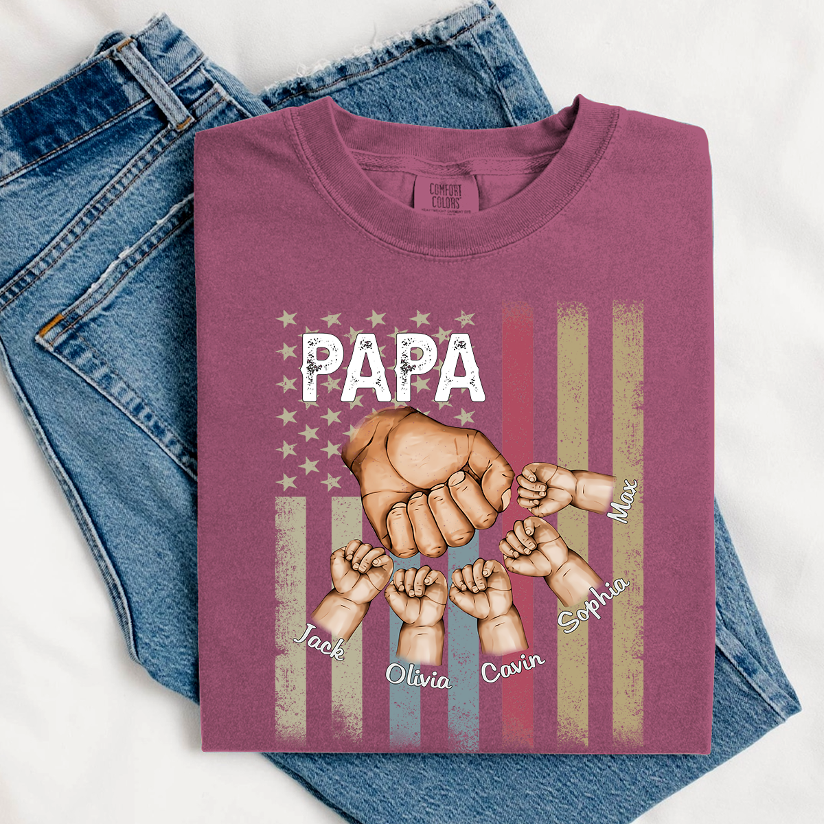 Comfort Colors® Custom Papa And Kids Fist Bump American Flag 2025 T-Shirt