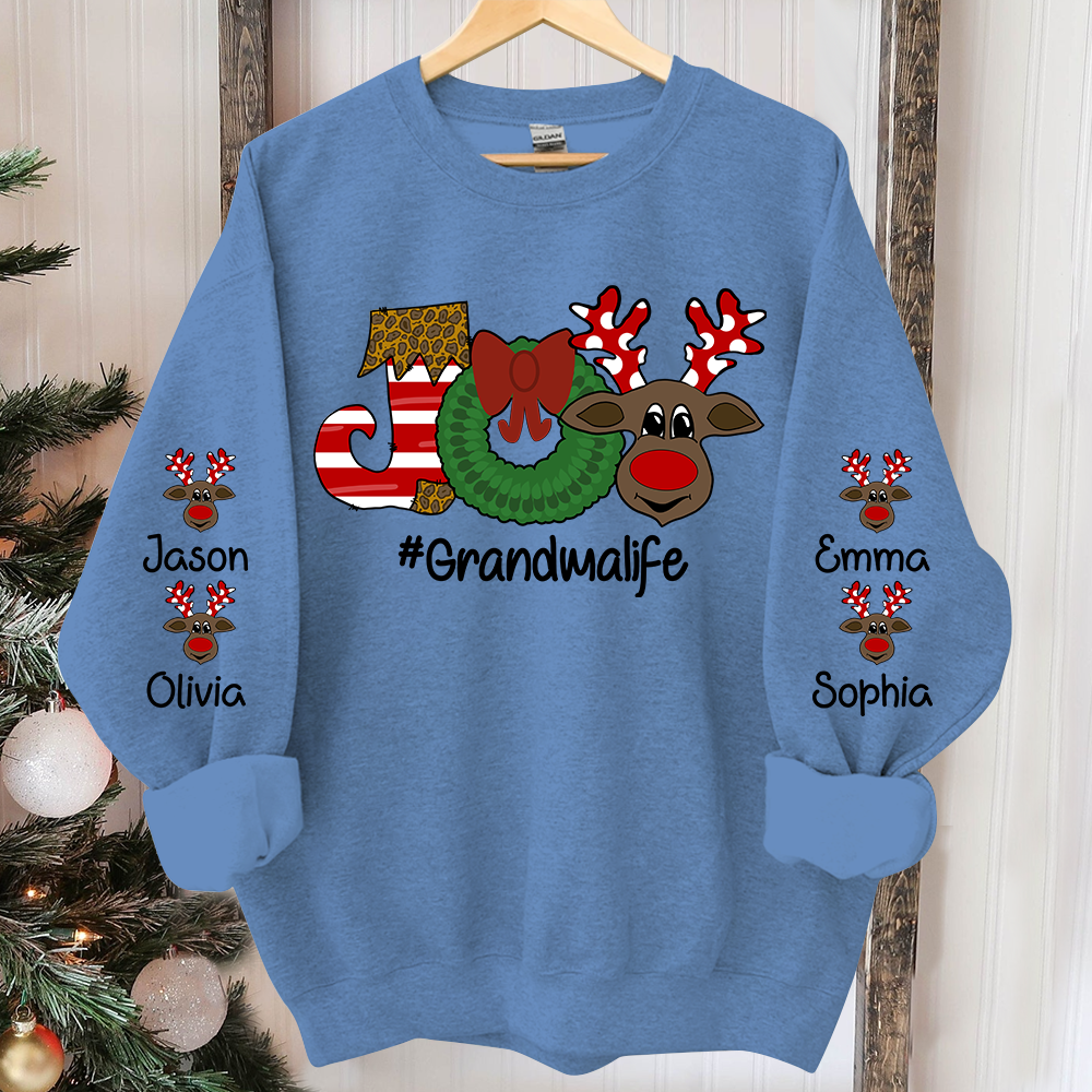 Joy Christmas Sweatshirt, Custom Grandma And Kids Christmas, Grandma Gift TH Sweatshirt