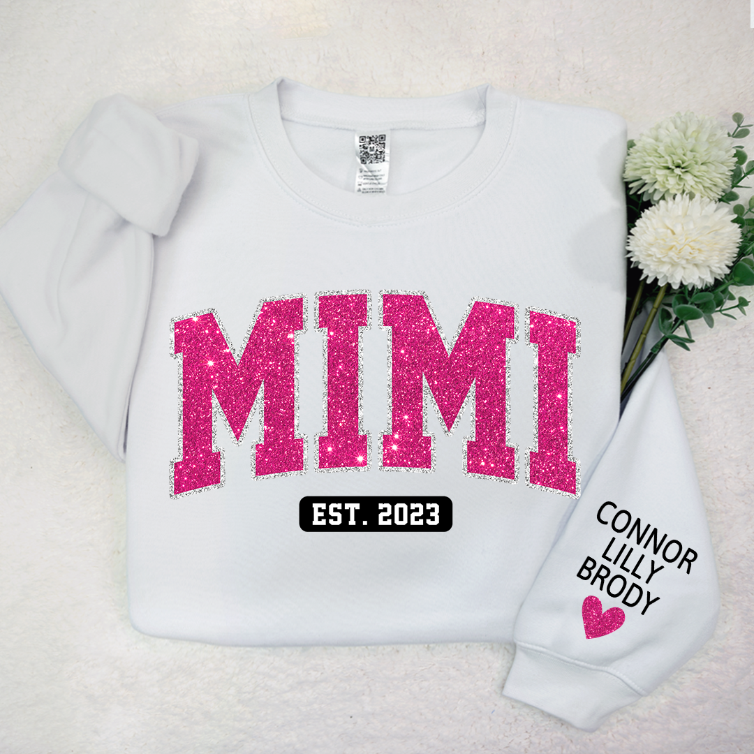 Mimi Pink Glitter Sweatshirt, Custom Mimi And Kids, Grandma Gift TH Sweatshirt