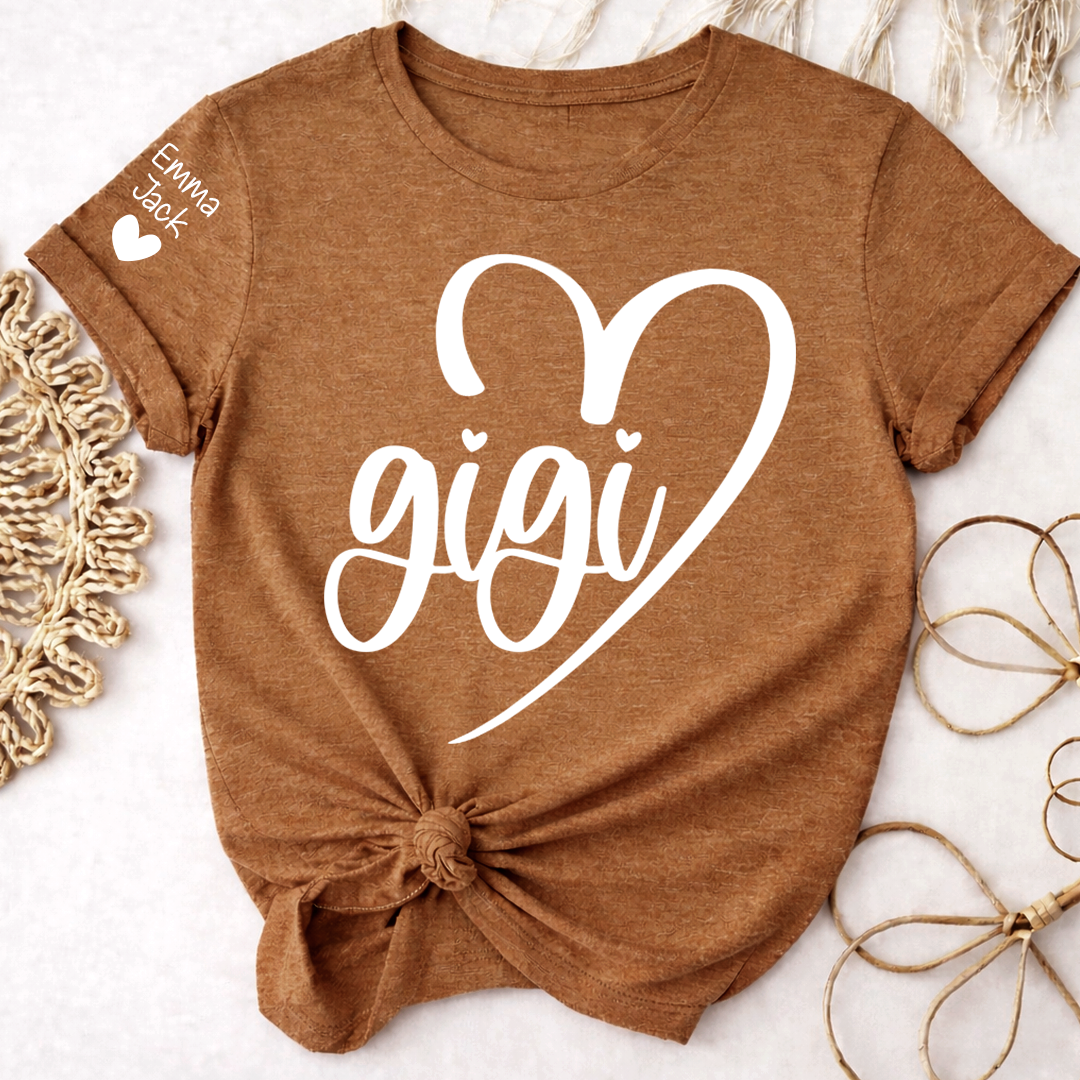 Personalized Gigi Shirt for Grandma, Custom Family T-Shirt with Heart Design and Custom Names