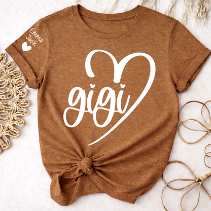 Personalized Gigi Shirt for Grandma, Custom Family T-Shirt with Heart Design and Custom Names