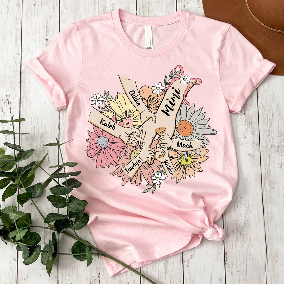 Custom Grandma Hand Retro flower Shirt, Personalized Nickname And Grandkids, Gift For Mother's Day