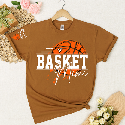 Basketball Mimi Shirt, Custom Grandkids Names with Basketball Hoop Design Family Tee