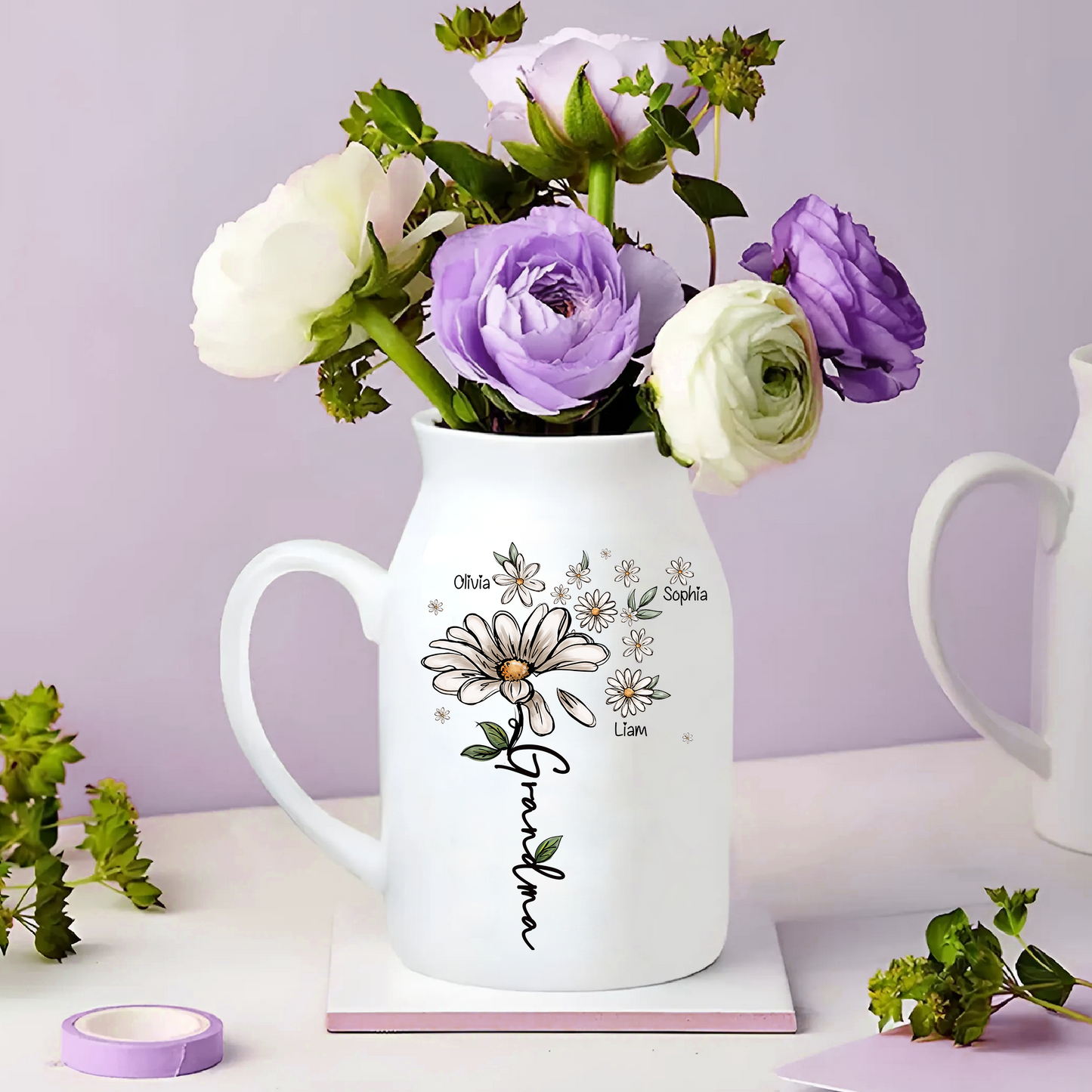 Grandma And Kids Gift Flower Daisy - Custom Home Decoration Flower Vase According To Family Requirements, Ceramic Flower Vase