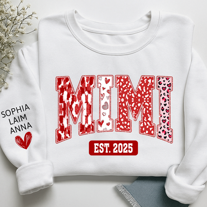 Custom Mimi Sweatshirt, Valentine Heart Pattern Pullover with Names