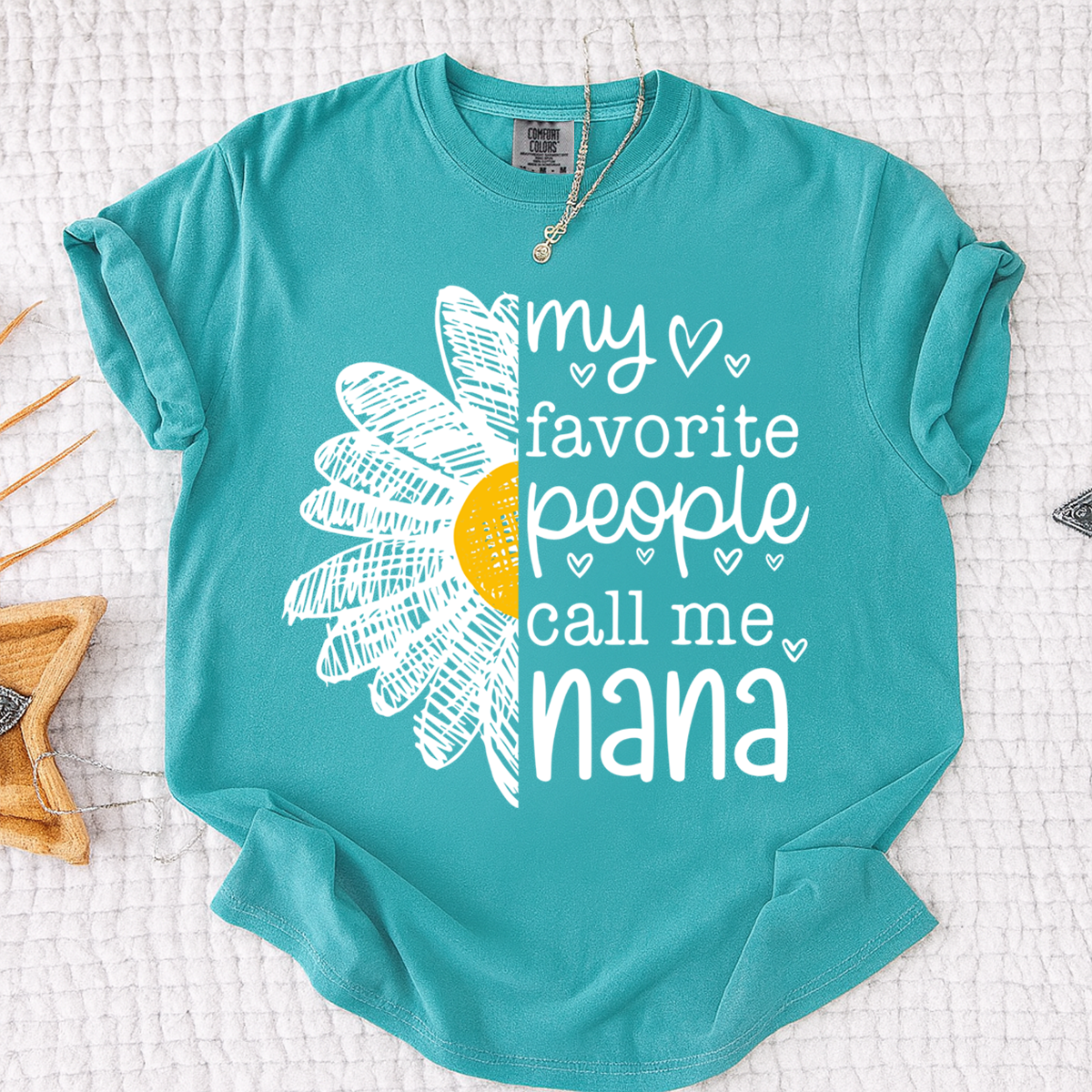 Comfort Colors My Favorite People Call Me Nana Shirt, Personalized with Grandkids Names and Floral Design