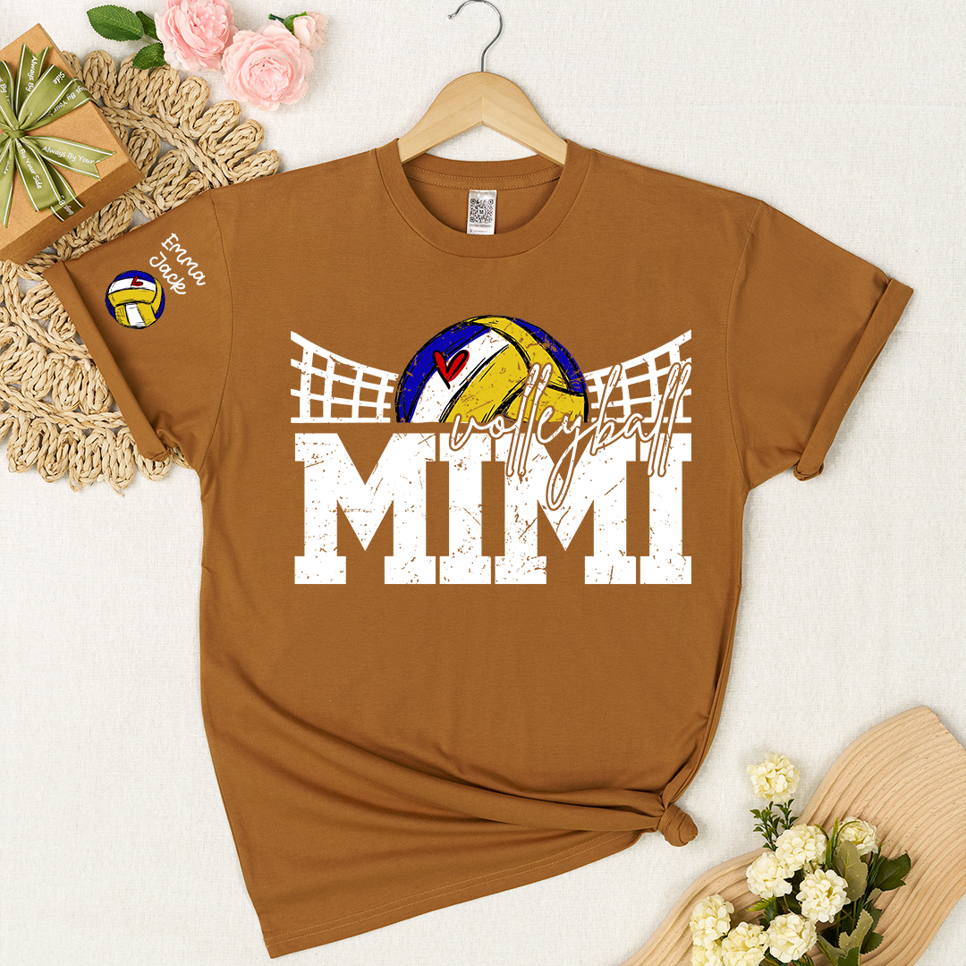 Personalized Mimi Volleyball Shirt with Heart, Custom Volleyball Tee Kids Names And Grandma