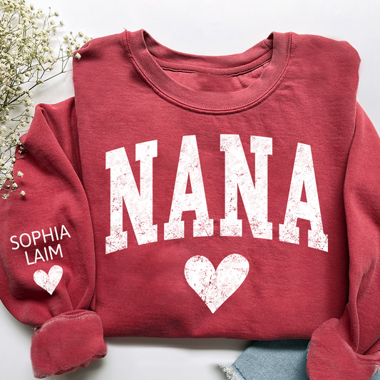 Personalized Nana Sweatshirt, Custom Name Heart Design Gift for Grandma
