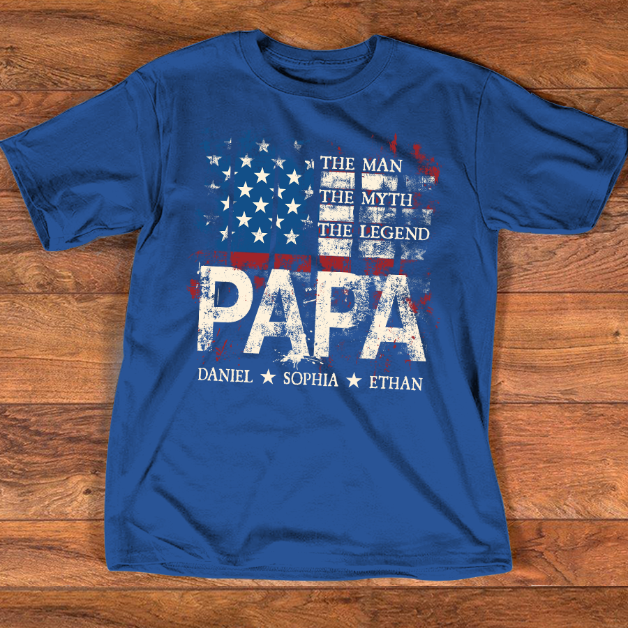 Papa American Flag Shirt Personalized Grandchildren Names The Man The Myth The Legend Fathers Day Gift