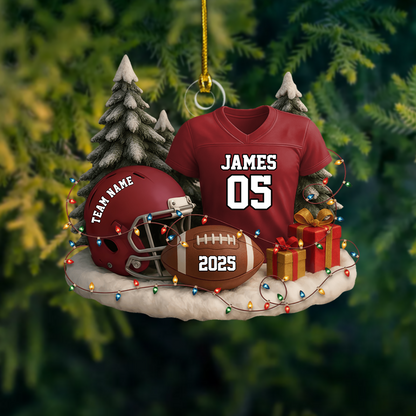 Personalized Football Ornament 2025 – Custom Name Jersey and Helmet Christmas Tree Decoration Ornament