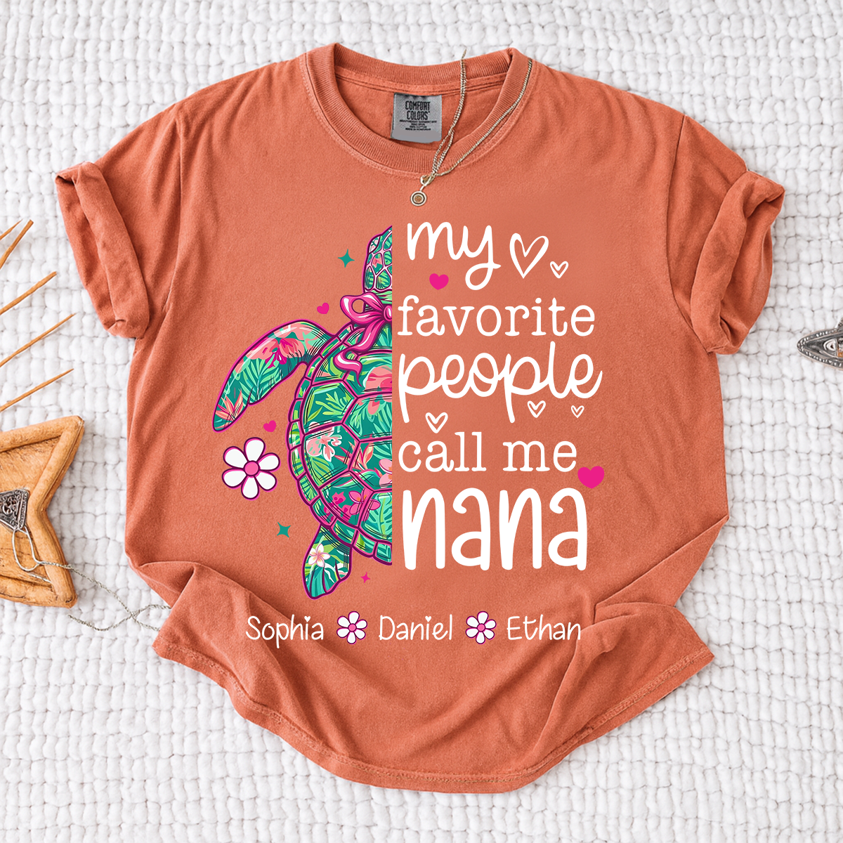 Comfort Colors® Personalized Nana Sea Turtle Shirt, My Favorite People Call Me Nana Tee, Custom Grandkids Names T Shirt, Coastal Grandma Gift