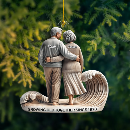 Custom Growing Old Together Ornament – Personalized Anniversary Ornament with Names & Year for Couples 2025 Ornament