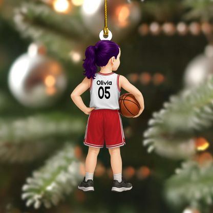 Custom Basketball Player Ornament 2025 – Personalized Jersey Ornament with Name & Number, Sports Gift for Kids & Teens Ornament