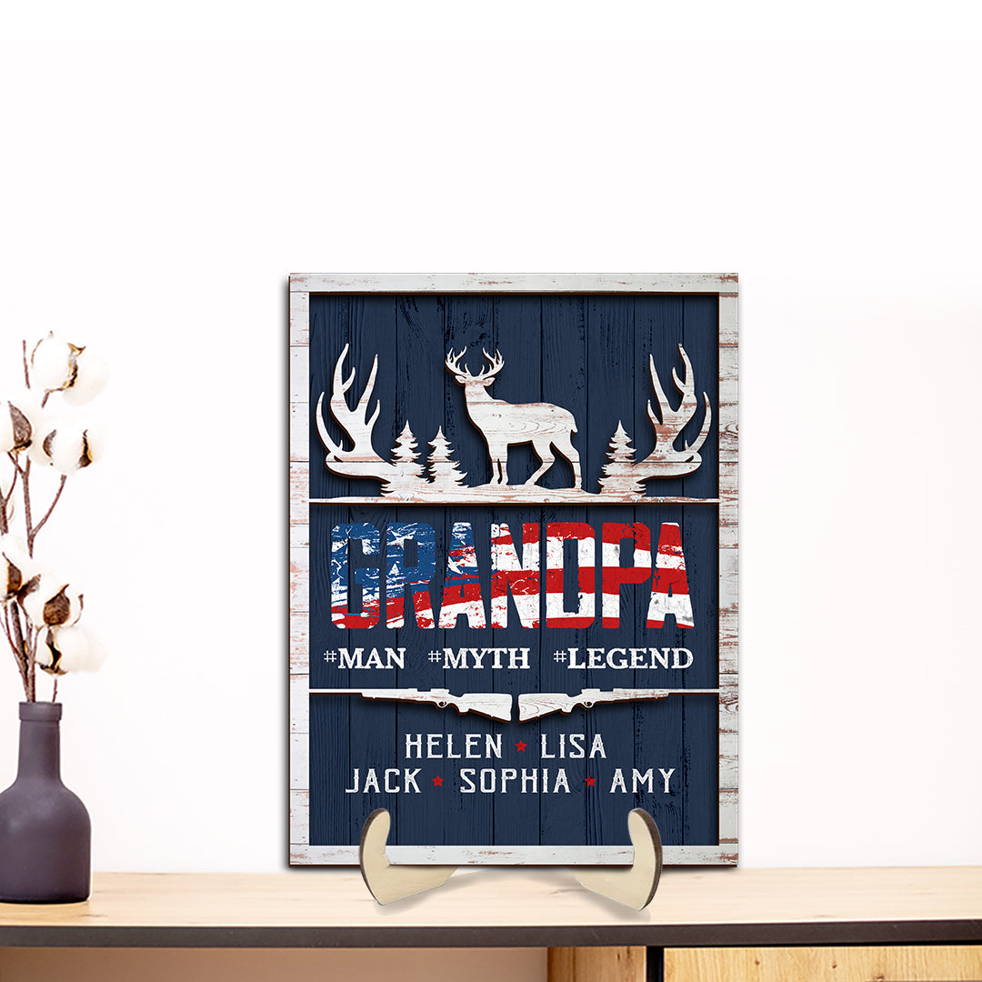 Personalized Papa Man Myth Legend Deer Hunting Wood Frame for Father's Day