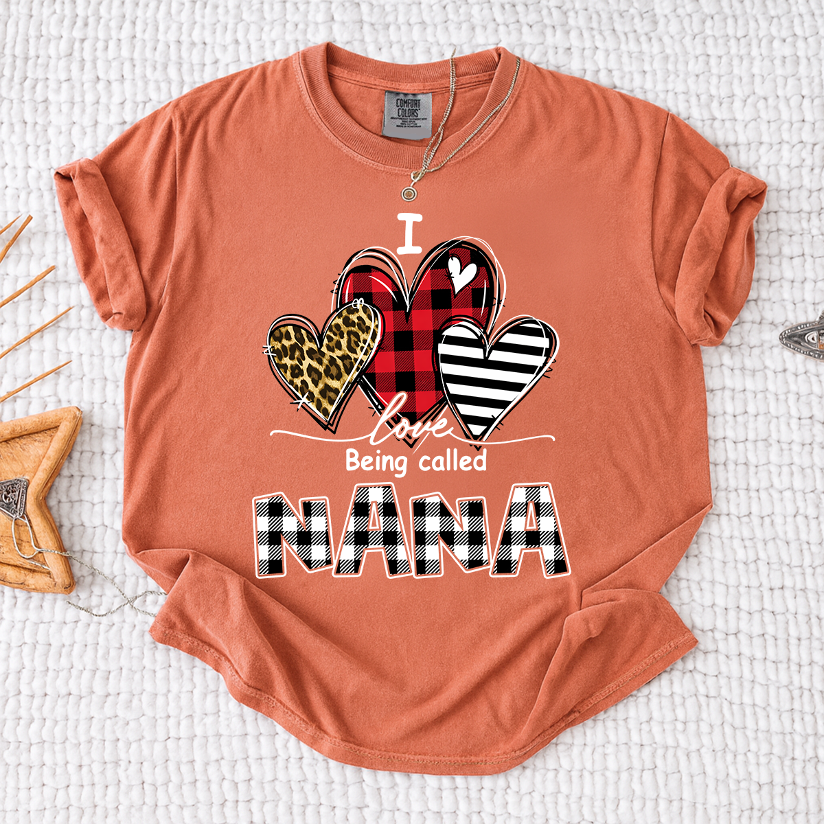 I Love Being Called Nana Leopard Print And Caro Shirt, Grandma Comfort Colors Personalized For Gift Grandma