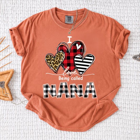 I Love Being Called Nana Leopard Print And Caro Shirt, Grandma Comfort Colors Personalized For Gift Grandma