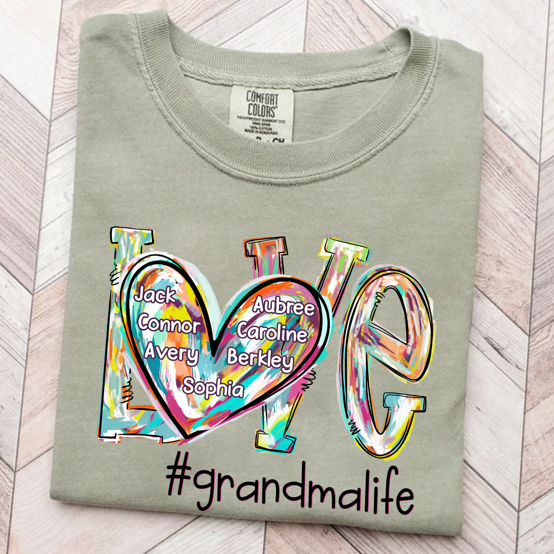 Comfort Colors® Love Grandma Color T-Shirt, Custom Grandma With Grandkids Shirt