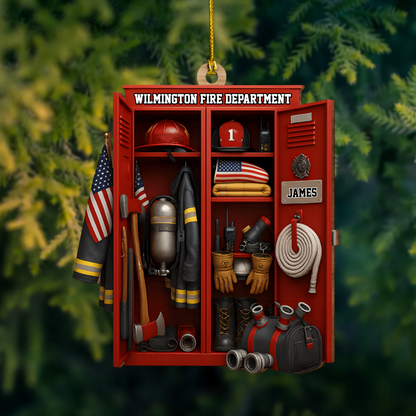 Personalized Firefighter Locker Ornament – Custom Name Fire Department Christmas Tree Decoration 2025 Ornament