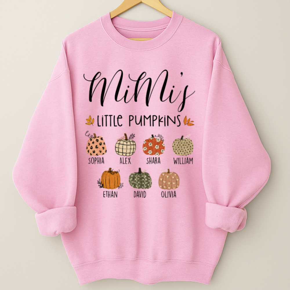 Personalized Mimi Little Pumpkins Sweatshirt, Custom Kids Names Fall Crewneck, Pumpkin Family Shirt for Grandma