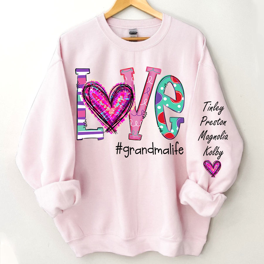Personalized Grandma Life Color Trend Sweatshirt, Custom Grandma With Grandkids Name On The Sleeve Sweatshirt