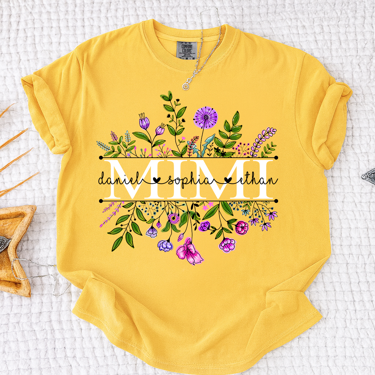 Comfort Colors Custom Mimi Shirt, Floral Graphic with Personalized Grandkids Names, Perfect Gift for Grandma