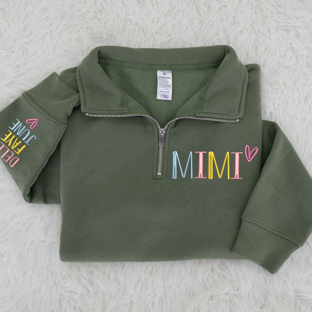 Personalized Mimi Quarter Zip Sweatshirt – Custom Embroidered Name Pullover for Grandma