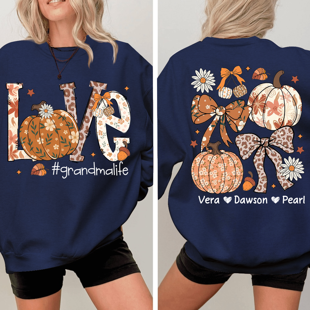 Personalized Love Grandmalife Pumkin Sweatshirt, Custom Gifts for Grandma and Grandchild