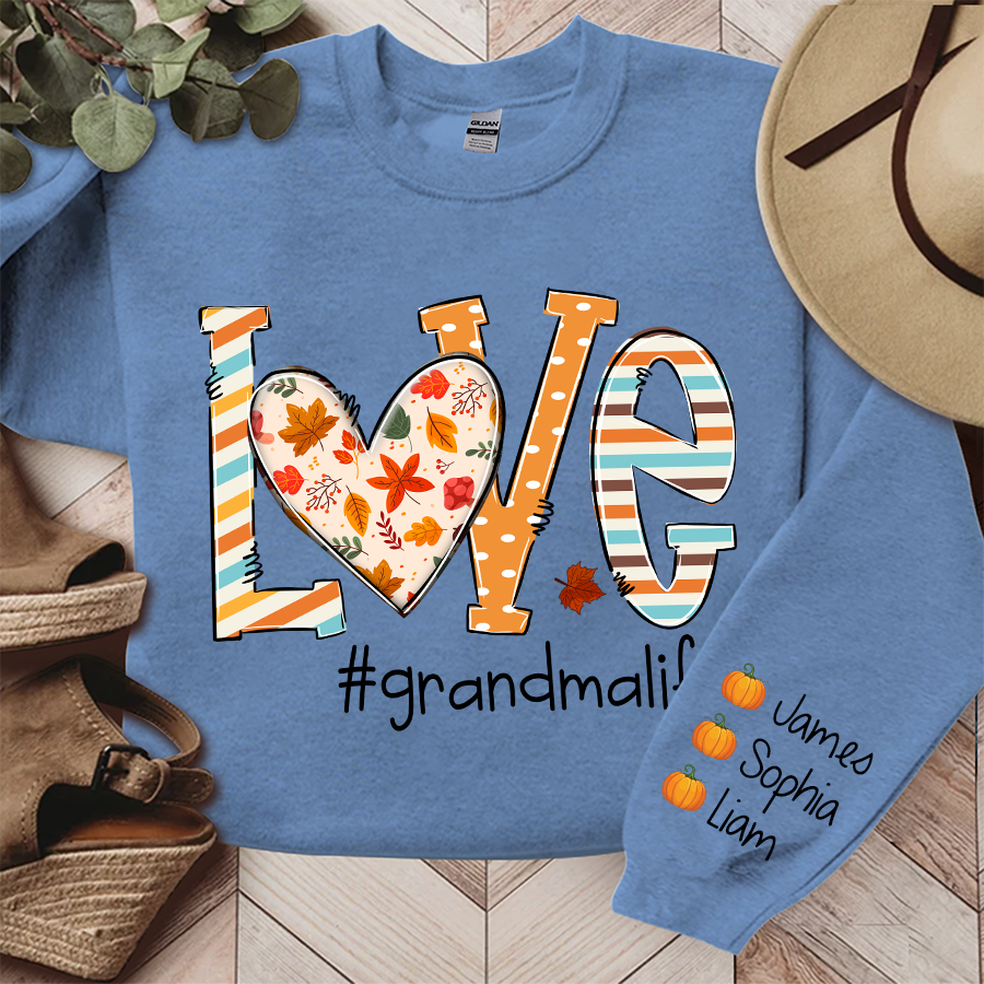 Love Grandma Life Autumn Sweatshirt, Personalized Grandma Fall Autumn TH Sweatshirt