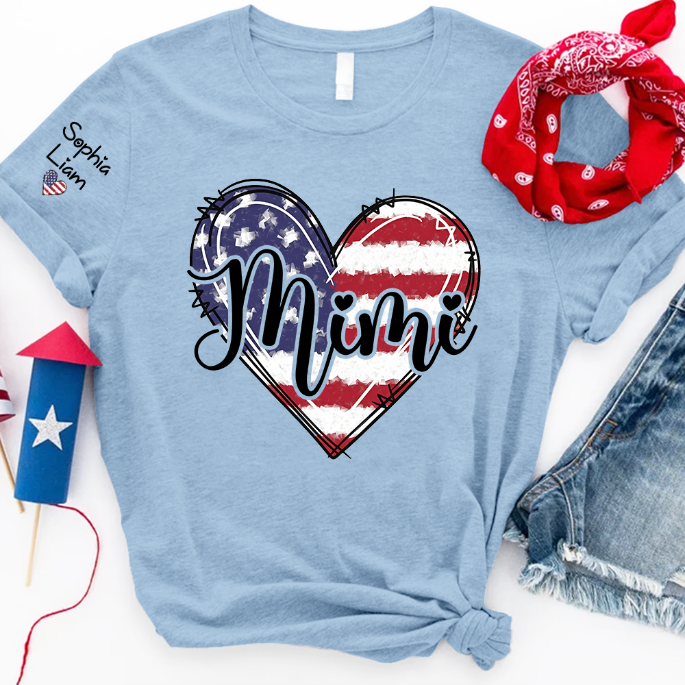 Mimi Patriotic Shirt, American Flag Heart Mimi T-Shirt for Women, 4th of July Grandma Gift