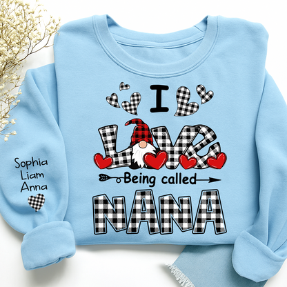 I Love Being Called Nana Sweatshirt, Gingham Heart Gnome, For Gift Valentine Grandma And Kids
