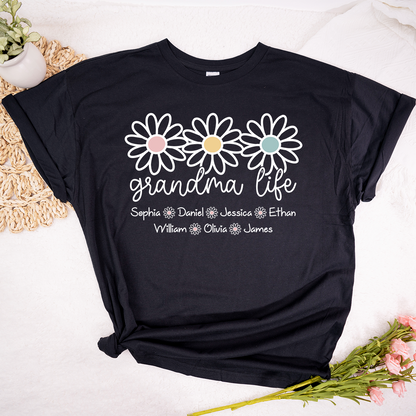 Personalized Grandma Life Shirt with Grandkids Names, Custom Daisy Grandma T-Shirt, Gift for Grandma