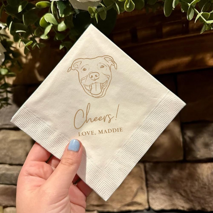Luxury Dog Illustrated Wedding Napkins, Personalized Wedding Napkins, Cocktail Bar Napkin For Reception, Bridal Shower Engagement Party, Beverage Luncheon Cocktail Paper