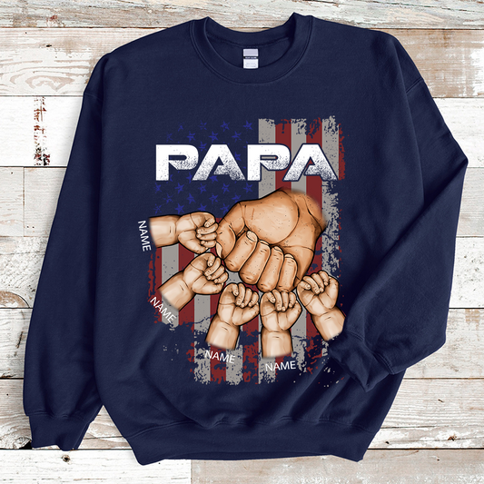 Grandpa America Flag And Fist Bump Print Custom Grandkids Name Independence Day Sweatshirt