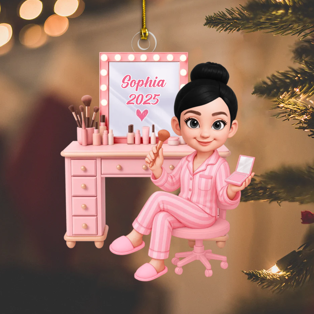 Custom Name Makeup Ornament – Personalized Beauty Lover Christmas Tree Decoration 2025 Ornament