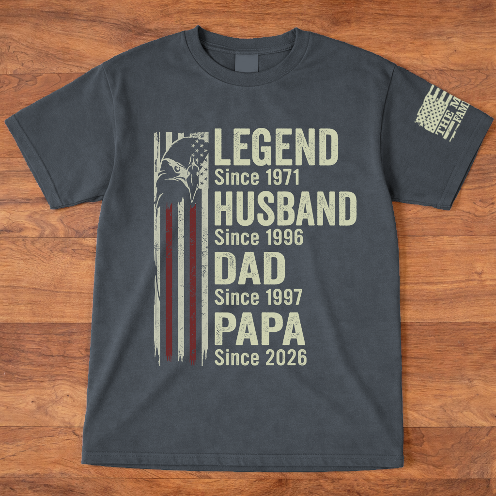 Legend Husband Dad Papa Shirt with American Flag, Personalized Since Year T-Shirt Gift for Men
