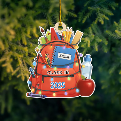 Personalized School Backpack Ornament 2025 – Custom Name & Class Christmas Decoration for Students and Teachers Ornament