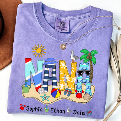 Comfort Colors® Summer Nana Tshirt, Custom Nickname With Grandkids Name, Love Summer 2025