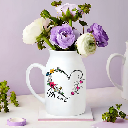 Heart Flowers For Grandma And Kids - Custom Home Decoration Flower Vase According To Family Requirements - Warm Gift For Mother's Day, Ceramic Flower Vase