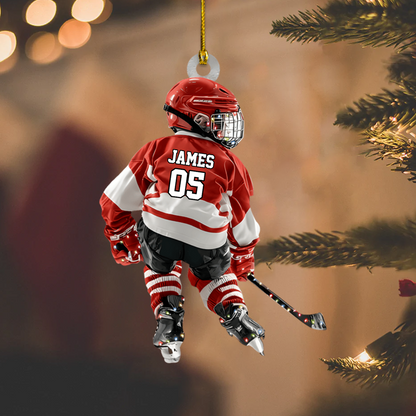 Personalized Hockey Player Ornament – Custom Name & Number Youth Ice Hockey Christmas Decoration Ornament