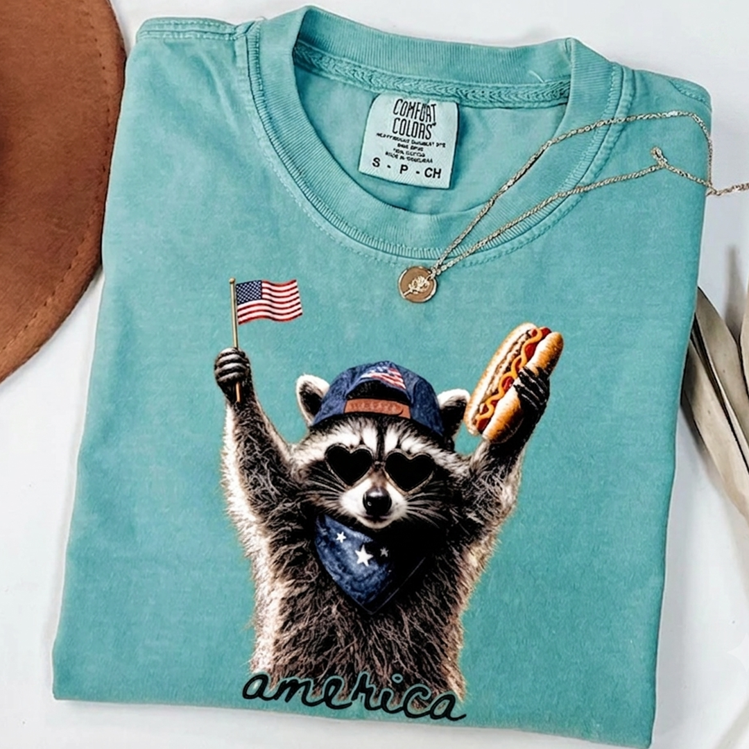 Comfort Colors® Patriotic Raccoon Shirt, Funny America Shirt, USA Flag Animal Graphic Shirt, Independence Day Shirt, 4th of July Apparel