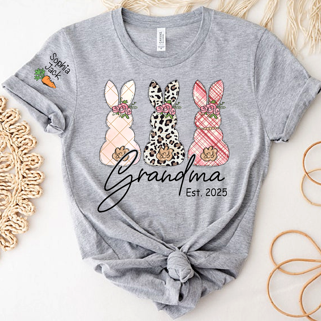 Personalized Grandma Bunny Shirt, Custom Names Easter Bunny Graphic T-Shirt