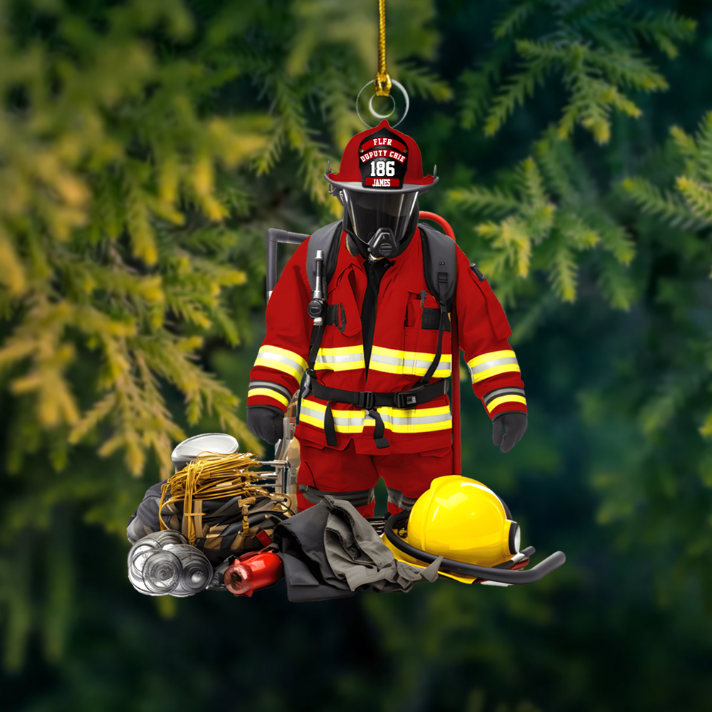 Personalized Firefighter Ornament 2025 – Custom Name Fireman Gear Christmas Tree Decoration Gift Ornament