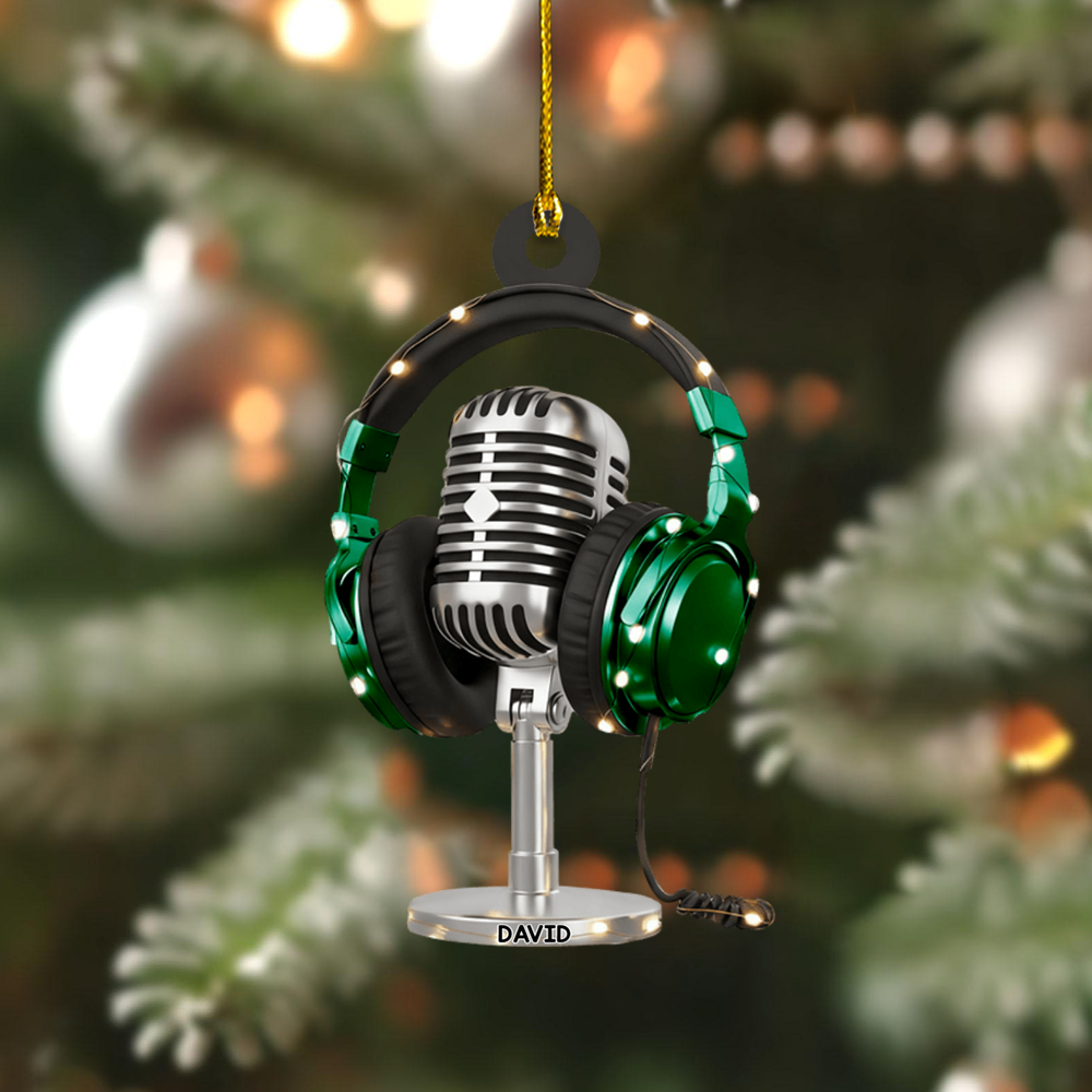 Personalized Microphone Ornament 2025 – Custom Name Singer Headphones Christmas Decoration Gift Ornament