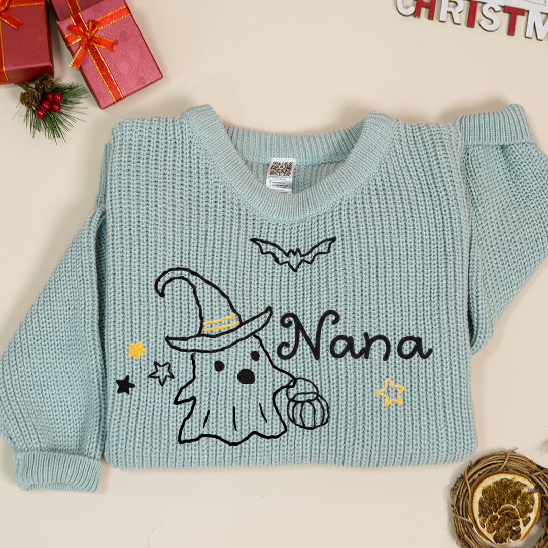 Mimi Boo Sweater – Embroidered Halloween Knit Pullover for Grandma