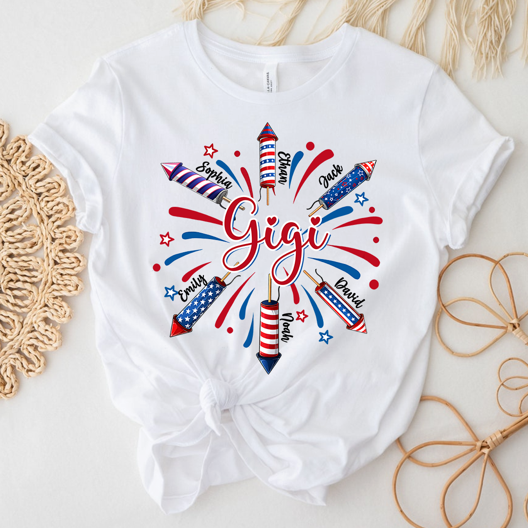 Personalized Gigi 4th July Independence Day American Flag T-Shirt, Patriotic Gift For Grandma And Kids