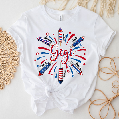 Personalized Gigi 4th July Independence Day American Flag T-Shirt, Patriotic Gift For Grandma And Kids